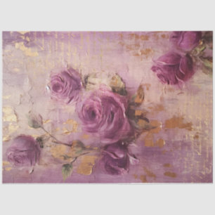 Vintage purple French roses gold foil grunge wall Tissue Paper