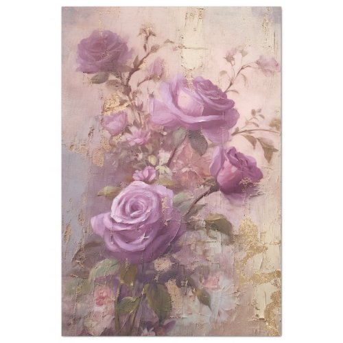 Vintage purple French roses gold foil grunge wall Tissue Paper