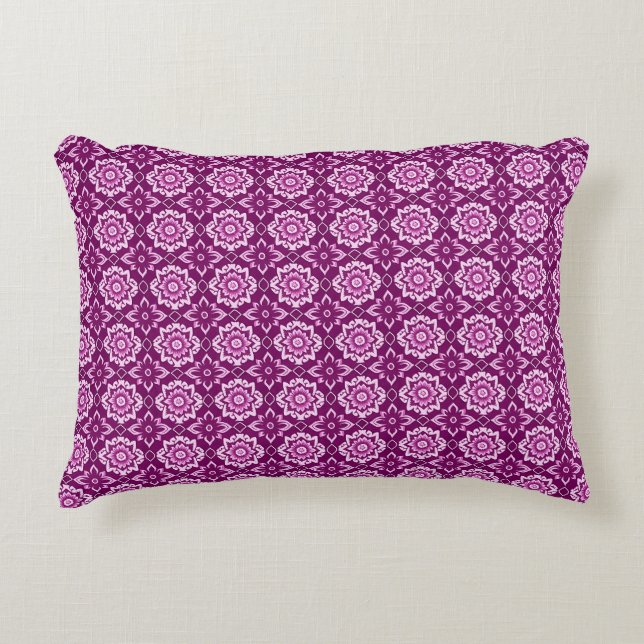Vintage Purple Geometric Floral Pattern Accent Pillow (Front)
