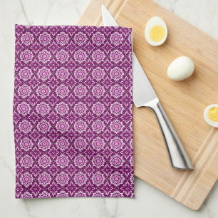 Vintage Purple Geometric Floral Pattern Kitchen Towel