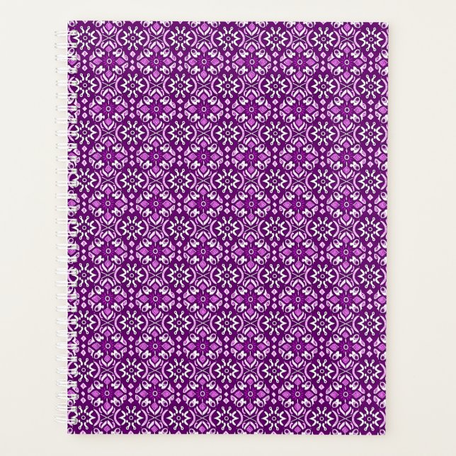 Vintage Purple Geometric Floral Pattern Planner (Front)