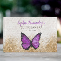 Vintage Purple Gold Butterfly Quinceañera   Guest Book