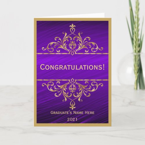 Vintage Purple Gold Congratulations Graduation Card