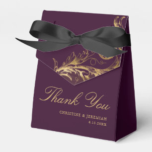 Vintage Purple Gold Damask Wedding Thank You Favor Boxes