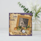 Vintage Purple Gold Frame Photo Wedding Invite (Standing Front)