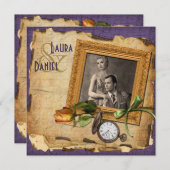 Vintage Purple Gold Frame Photo Wedding Invite (Front/Back)