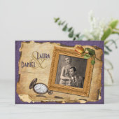 Vintage Purple Gold Frame Photo Wedding Invite II (Standing Front)