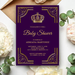 Purple and gold baby shower invitations 2025