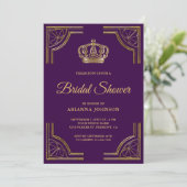 Vintage Purple Gold Ornate Crown Bridal Shower Invitation (Standing Front)