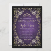 Vintage Purple Gold Princess Tiara Quinceañera Invitation (Front)