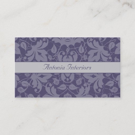 Customizable Vintage Purple Gray Floral Damask Business Card