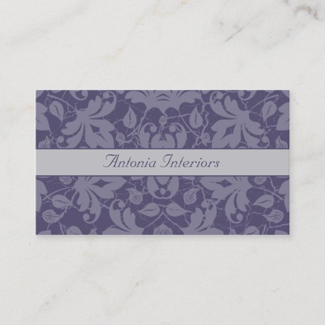 Vintage Purple Gray Floral Damask Business Card (Front)