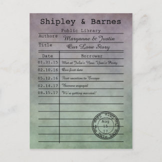 Vintage Purple Green Library Card Save The Date