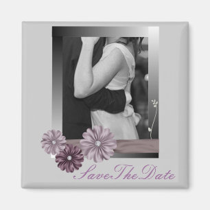 vintage purple grey country daisy wedding magnet