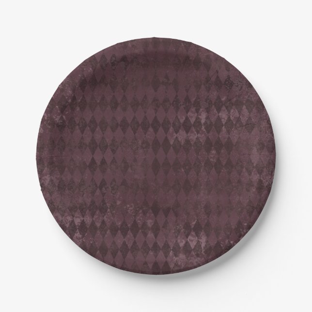 Vintage Purple Harlequin Pattern Paper Plates (Front)