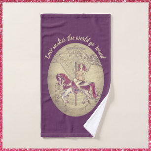 Vintage Purple Horse Carousel Hand Towel