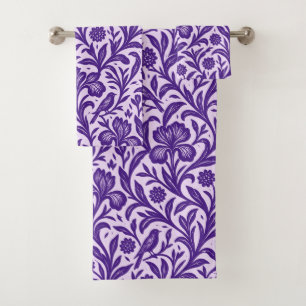 Vintage Purple Iris Botanical Pattern Bath Towel Set