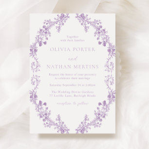 Vintage Purple Lavender Floral Wreath Wedding Invitation