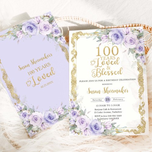 Vintage Purple Lilac Floral 100th Birthday Loved