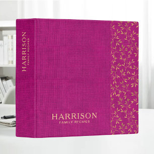 Vintage Purple Linen Gold Leaves Family Recipe 3 Ring Binder