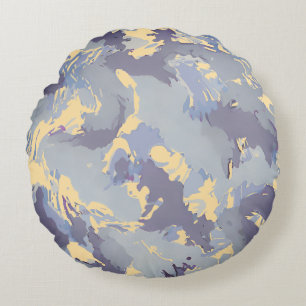 Vintage Purple liquid abstract pattern and beige Round Pillow