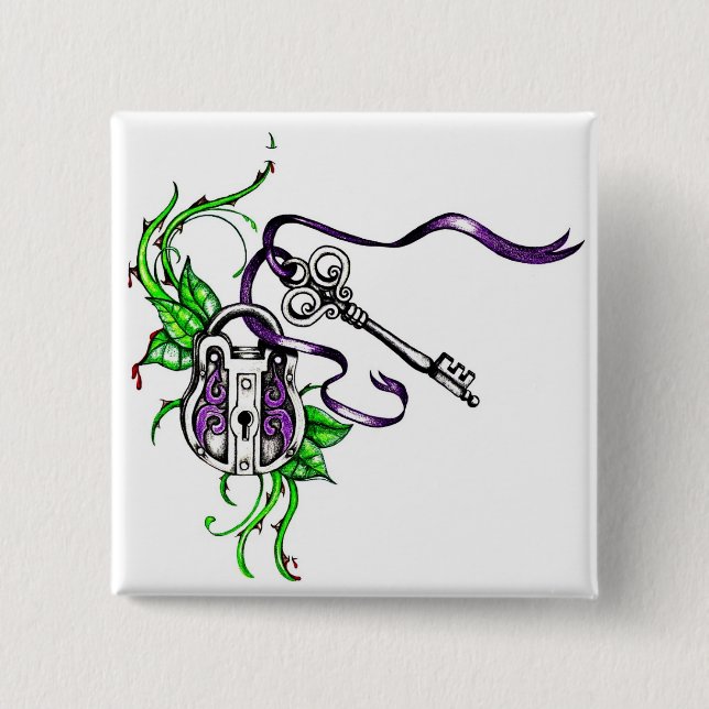 Vintage purple Lock and Key design Button (Front)