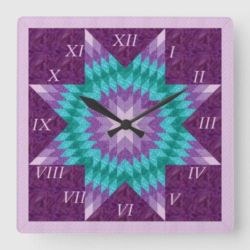 Vintage Purple Lone Star Faux Quilt Pattern Design Square Wall Clock