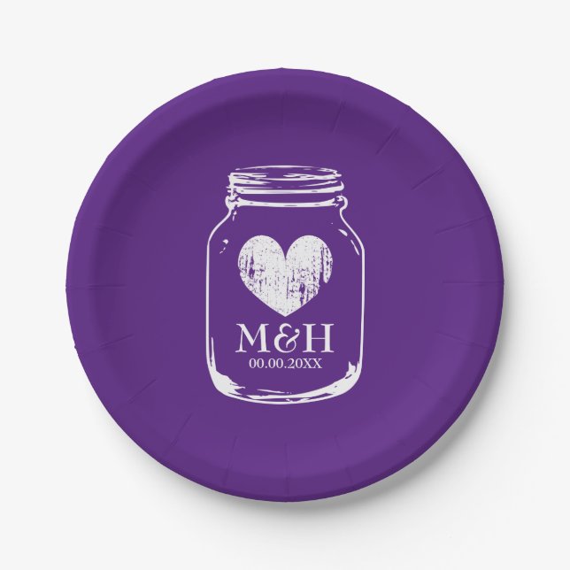 Vintage purple mason jar wedding bbq party plates (Front)
