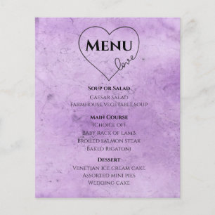 Vintage Purple Menu Watercolor Wedding Anniversary