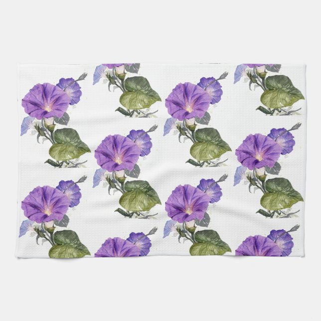 Vintage Purple Morning Glory Kitchen Towel (Horizontal)