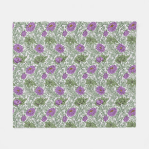 Vintage Purple Moss Green William Morris Floral Fleece Blanket