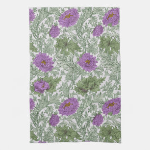Vintage Purple Moss Green William Morris Floral Kitchen Towel