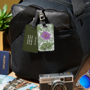 Vintage Purple Moss Green William Morris Floral Luggage Tag