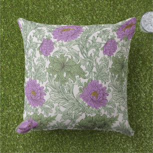Vintage Purple Moss Green William Morris Floral Outdoor Pillow
