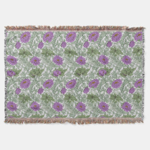 Vintage Purple Moss Green William Morris Floral Throw Blanket