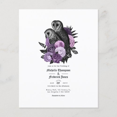 Vintage Purple Owls Gothic Wedding Invitation Flyer