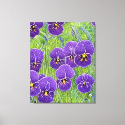 Vintage Purple Pansy Flowers Painting Canvas Print