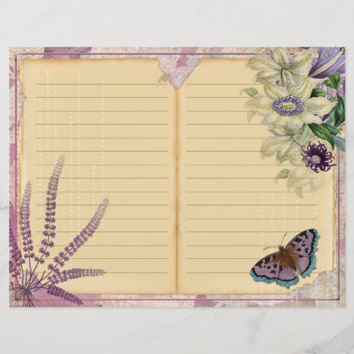 Vintage Purple Passion Floral Journal Page