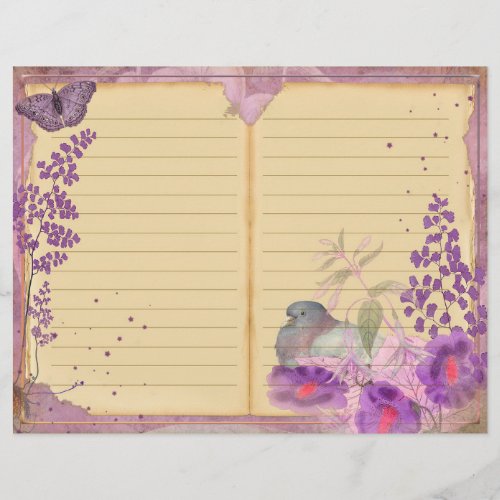 Vintage Purple Passion Floral Journal Page