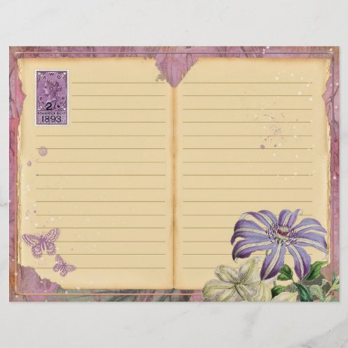 Vintage Purple Passion Floral Journal Page