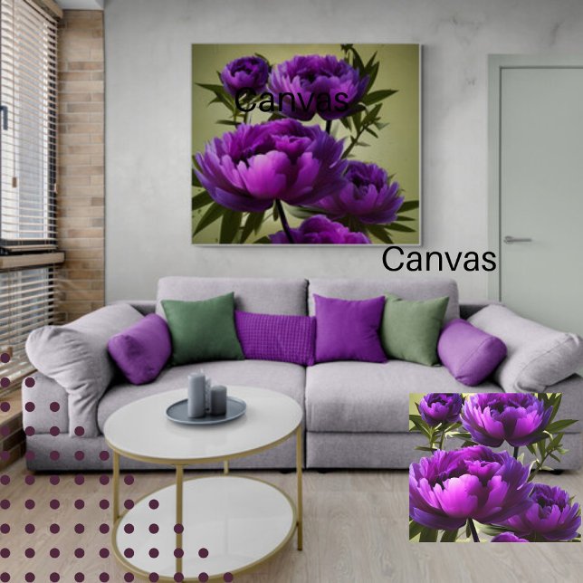 Vintage Purple Peonies Floral Digital Canvas Print (Creator Uploaded)