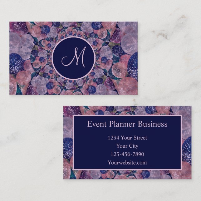 Vintage Purple Pink Balloons Event Planner Business Card (Front/Back)