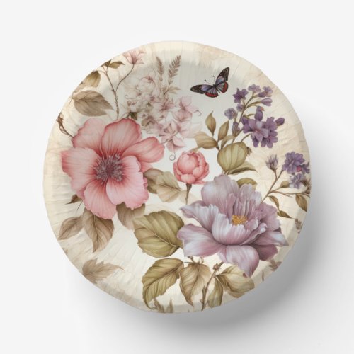 Vintage Purple Pink Floral Paper Bowl