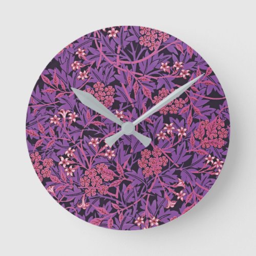 Vintage Purple Pink Jasmine by William Morris Round Clock