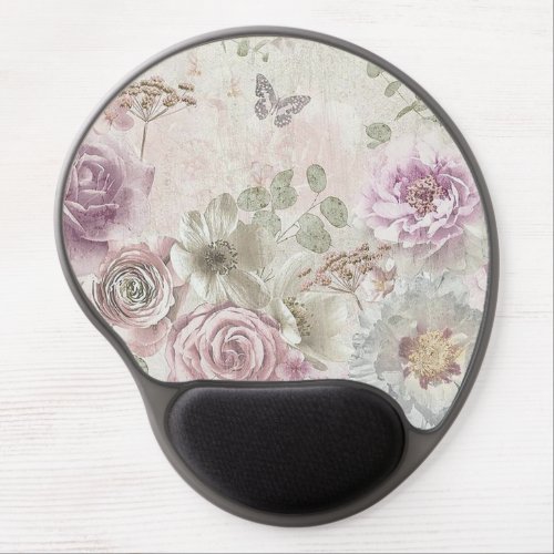 Vintage Purple Pink White Floral Wallpaper Design Gel Mouse Pad