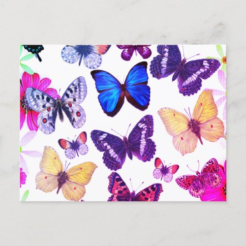Vintage Purple Pink Yellow Colorful Butterflies Postcard