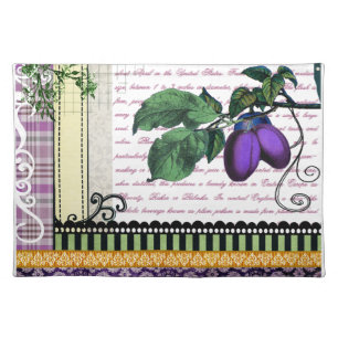 Vintage Purple Plum fruit art kitchen placemats