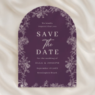 Vintage Purple Plum & White Floral Wedding Save The Date