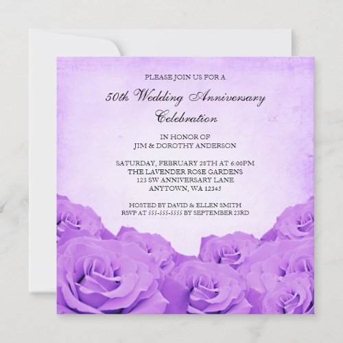 Vintage Purple Rose 50th Wedding Anniversary Invitation