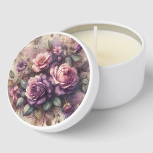 Vintage Purple Rose & Botanical Collage Design Mini Candle Favors